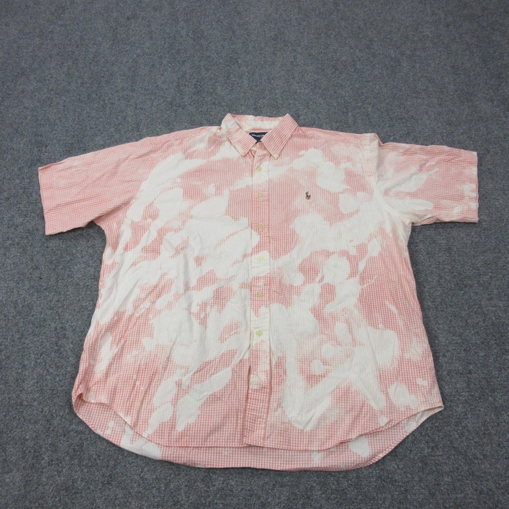 Vintage Ralph Lauren Golf Shirt Mens XL Pink Bleach Dyed Tilden Button Up